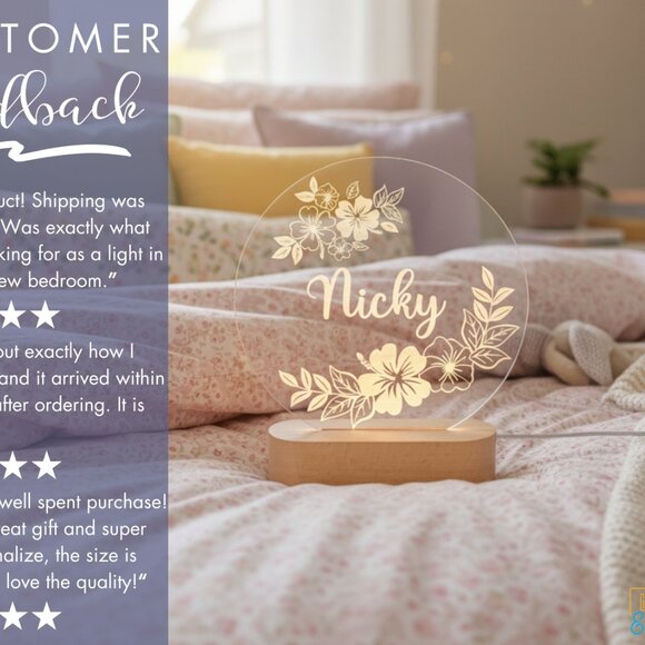 Hawaii Flower LED Name Lamp • Personalized Light-Up Sign • Boho Gift - Picture 7 of 8